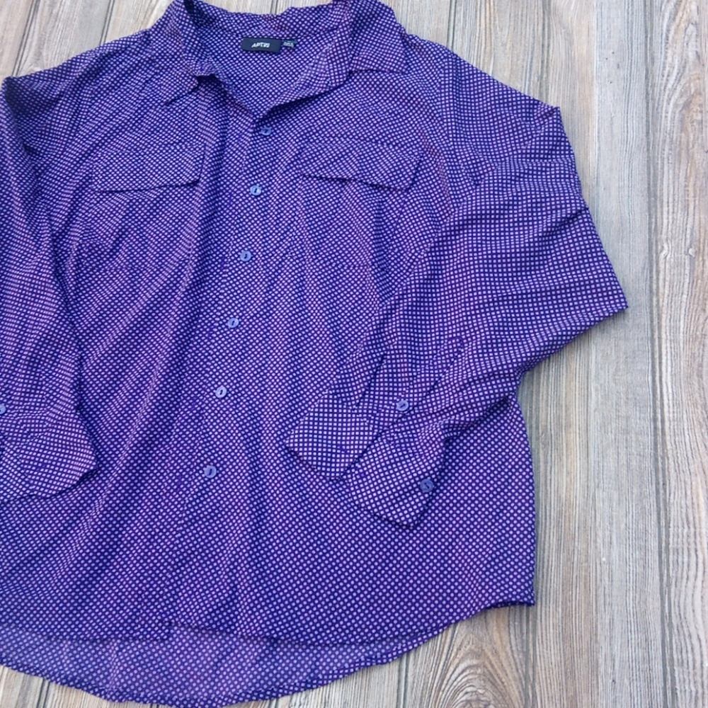 Chic Purple Silky Patterned Button Down Front Blo… - image 4